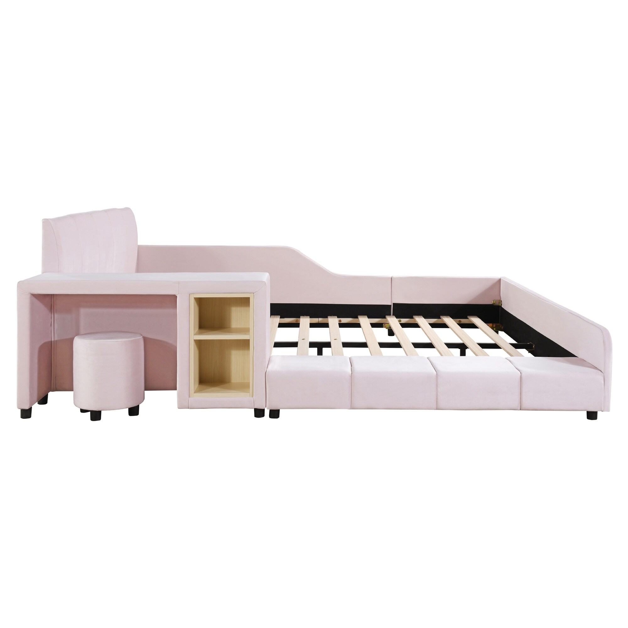 Upholstered Grounded Bed, Mother & Child Bed with Bedside Upholstered Grounded Bed, Mother & Child Bed with Bedside