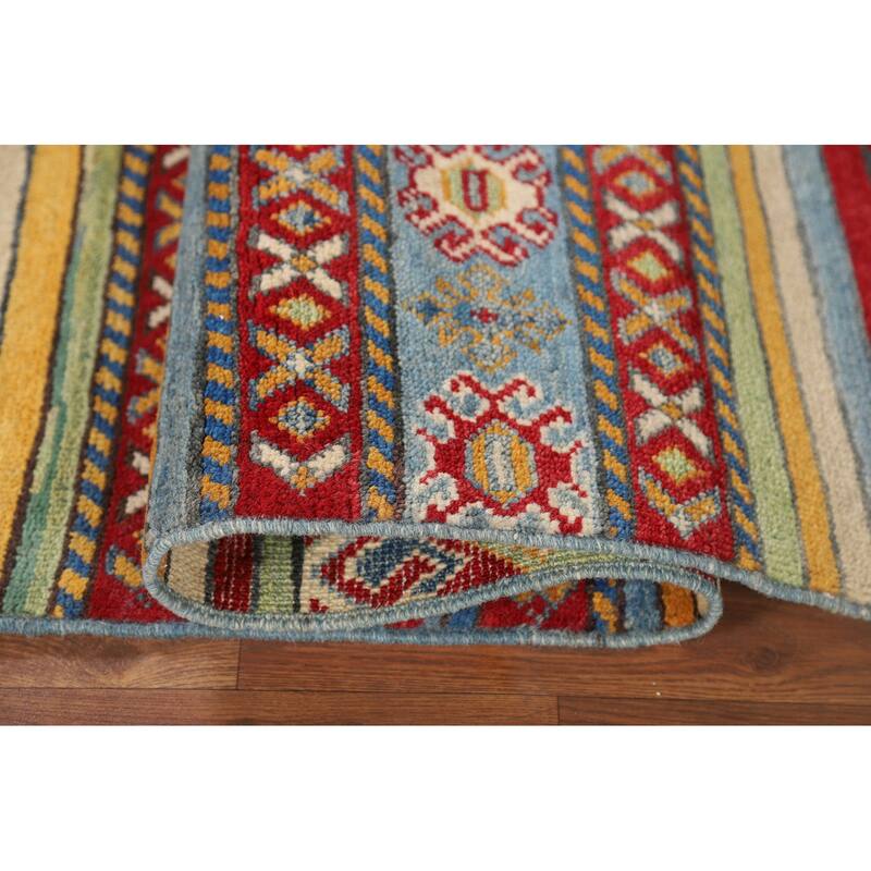 Striped Kazak Oriental Accent Rug Handmade Wool Carpet - 4'2" x 6'0"