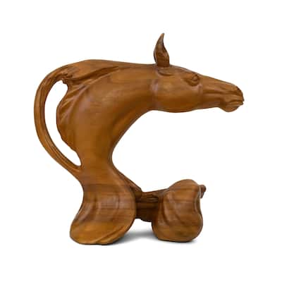 17" Wooden Solid Hand Carved Horse Head Abstract Sculpture Art Statue Handcrafted Handmade Home Decor Accent Wood Decoration