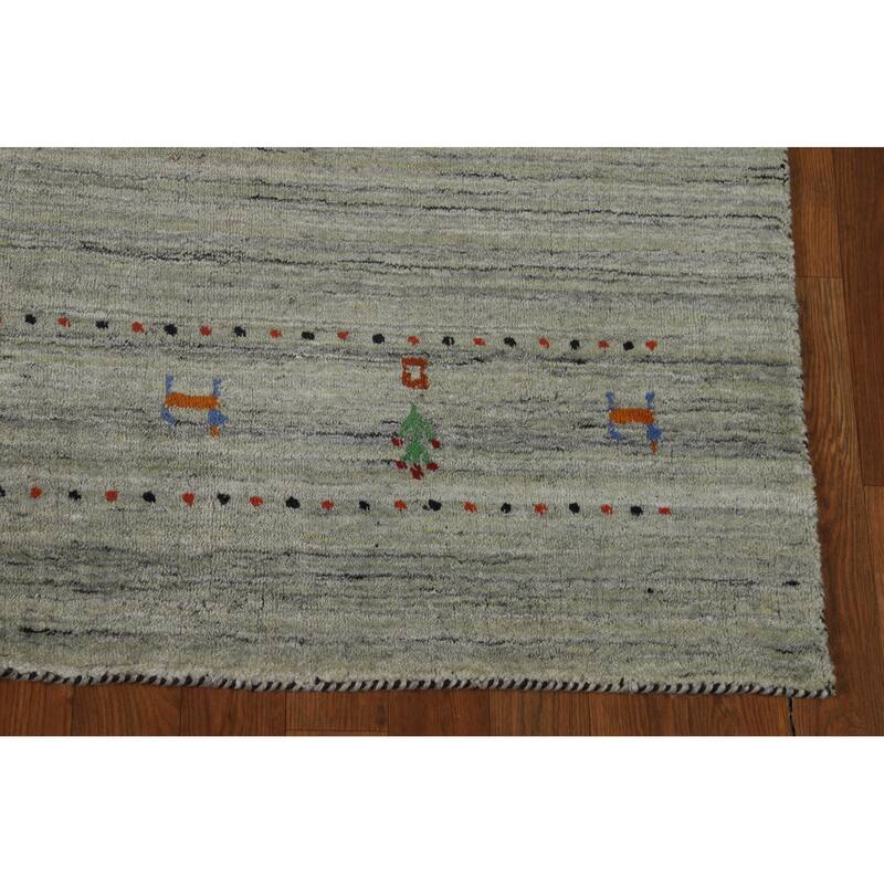Hand Knotted Oriental 100% Wool Carpet Tribal Animal Pictorial Green Gabbeh Area Rug - 8' 1'' X 4' 11''