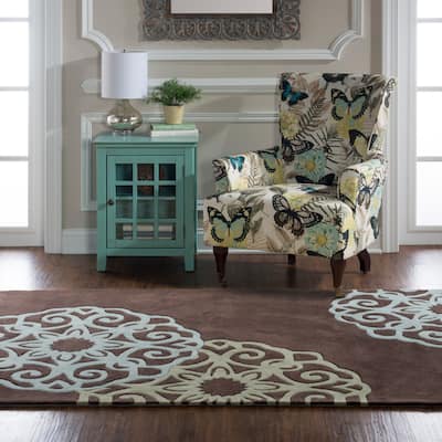 Hand Tufted Trio Medallion Chocolate and Ice Blue Doyle Rug