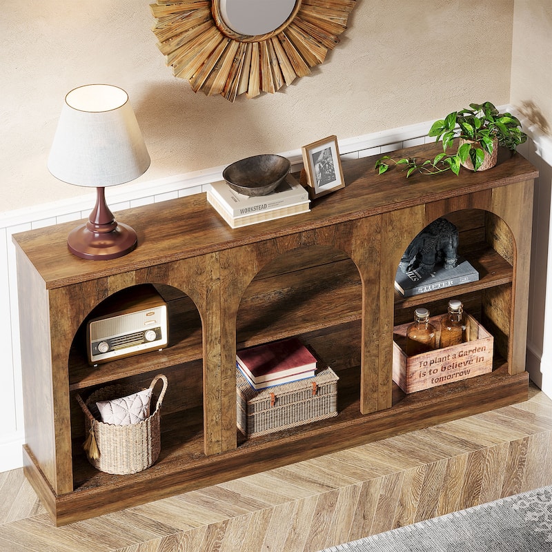 63-Inch Farmhouse Console Table with 3 Tier Storage