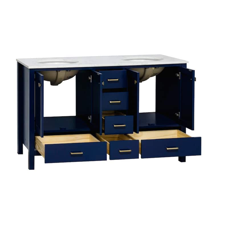 KitchenBathCollection Horizon 60" Double Bathroom Vanity with Engineered Carrara Top