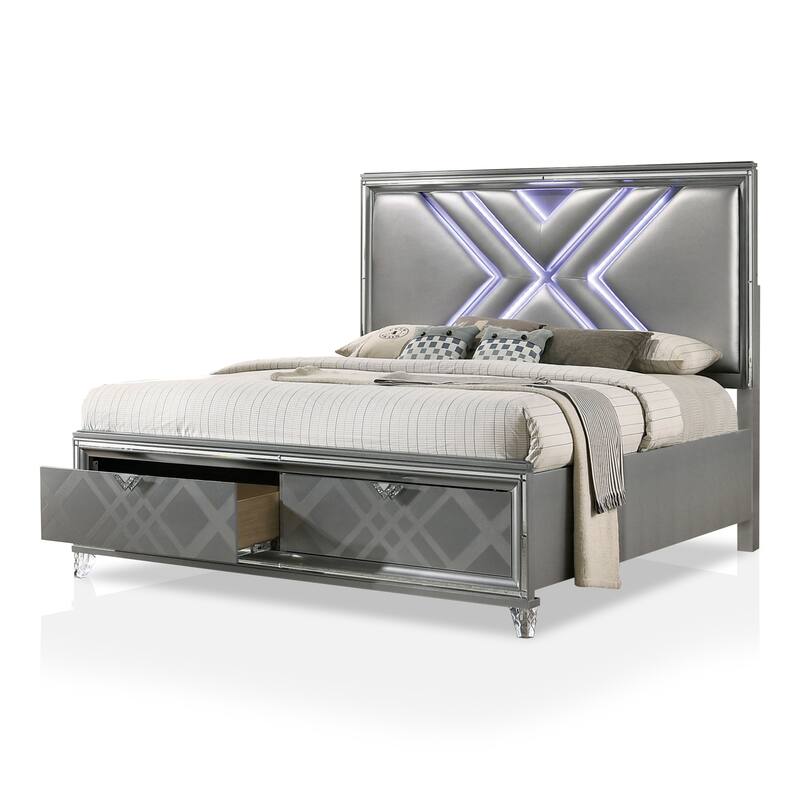 Furniture of America Bel Air Modern LED Headboard 2-Drawer Platform Bed with Storage
