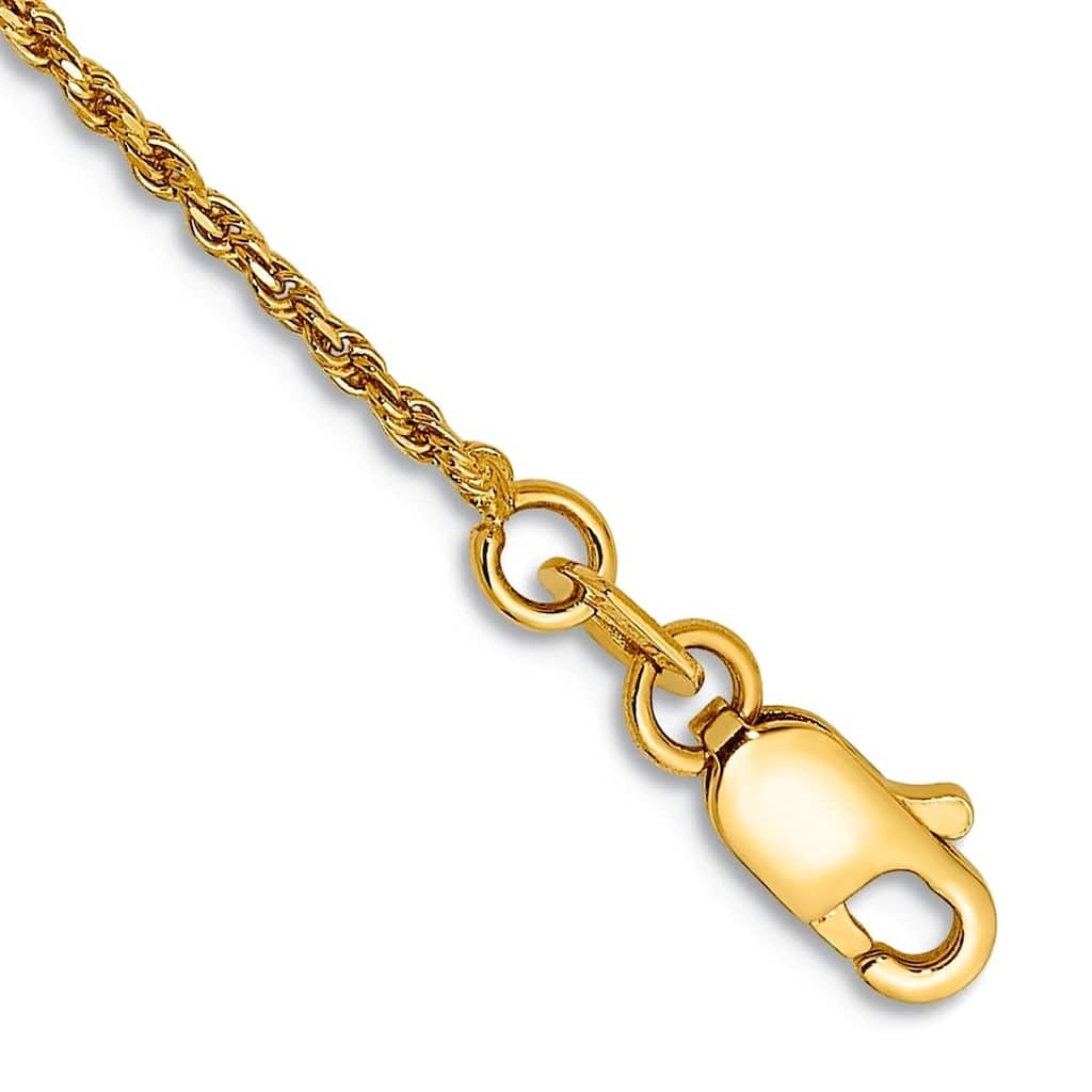 Curata 10k Yellow or White Gold Solid 1.2mm Diamond-cut Rope Chain Bracelet - 7" or 8"
