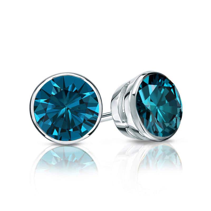 Auriya 14k Gold 1ctw Blue Diamond Stud Earrings Bezel-set (I1-I2)