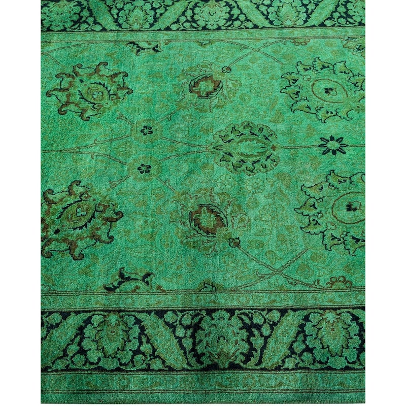 Overton Hand Knotted Wool Vintage Inspired Modern Contemporary Overdyed Green Area Rug - 3' 2" x 5' 1"