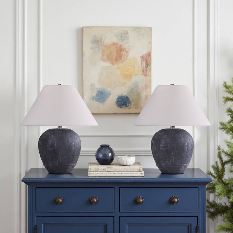 2 Pack Global Ceramic Accent Table Lamp with Linen Shade