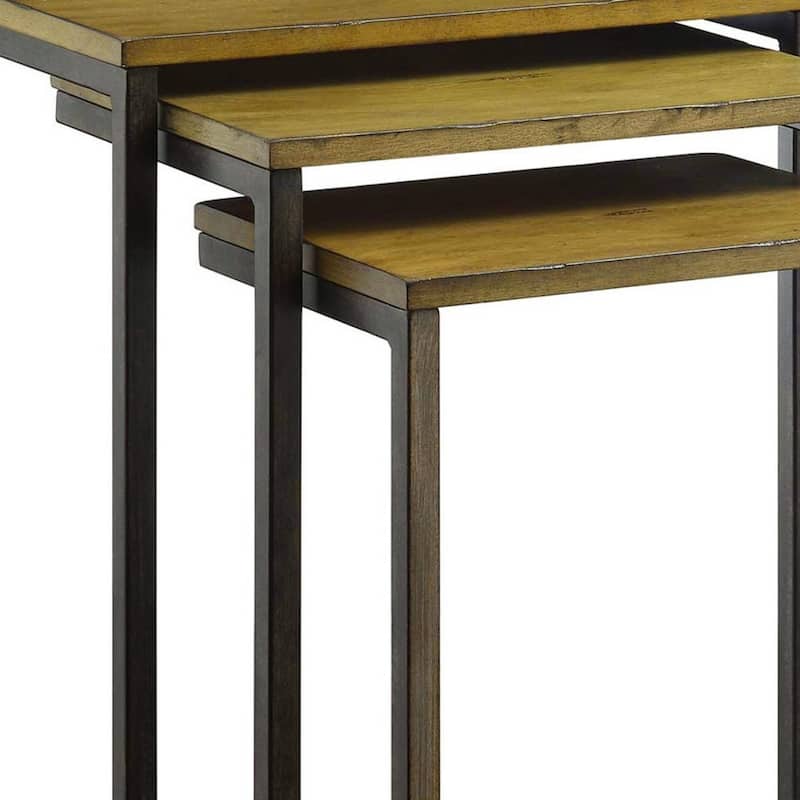 Chestnut Wood Nesting Side Tables with Black Steel Sled Base Set of 3 - 12” x 18” x 23.5” (D x W x H)
