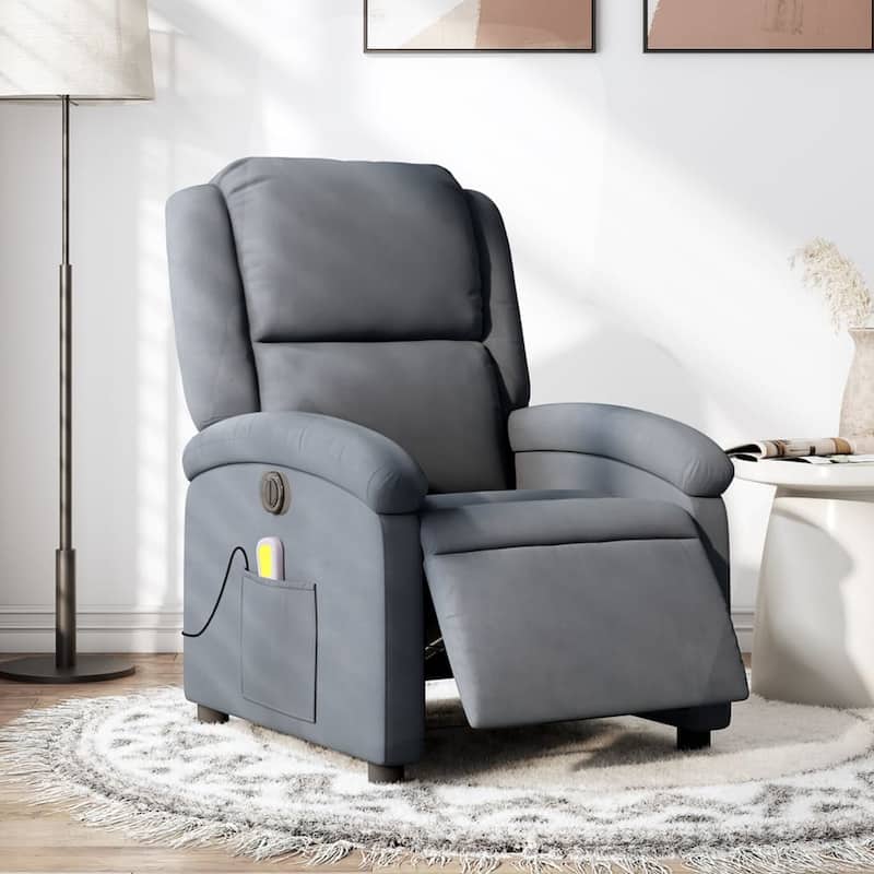 vidaXL Massage Recliner Chair Wingback Reclining Armchair for Elderly Velvet - Electric Massage Recliner Chair - Dark gray