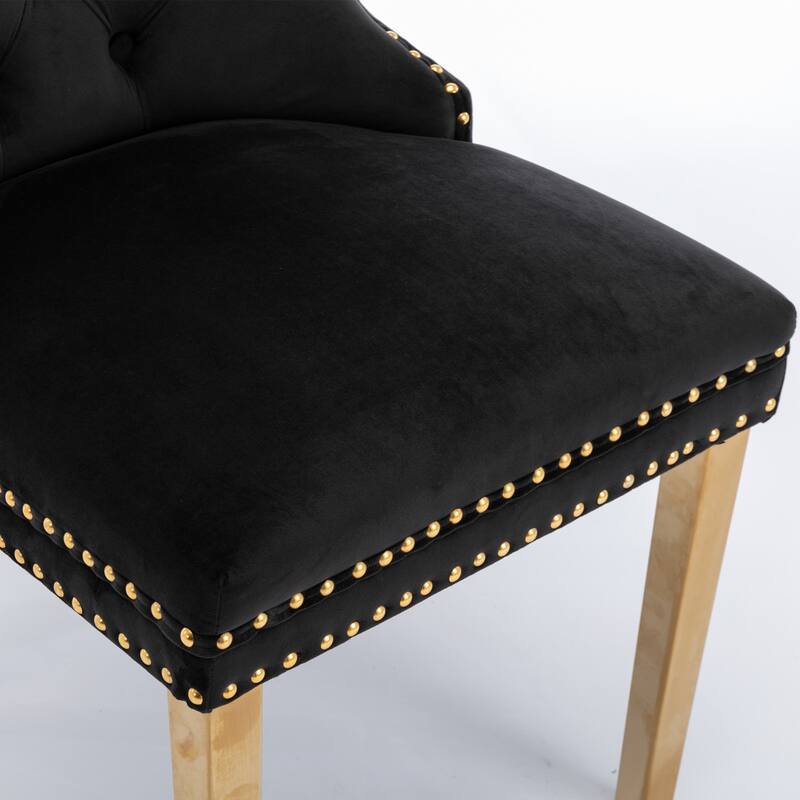 Set of 2 Contemporary High-End Tufted Upholstered Dining Chair with Nailhead & Stainless Steel Legs