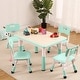 preview thumbnail 16 of 27, Kids Table and Chairs Set, Height Adjustable Desk With 4 Seats Light Blue