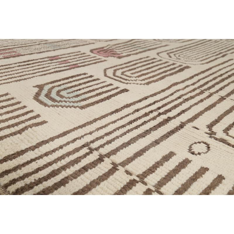All-Over Ivory Moroccan Modern Large Area Rug Handmade Wool Carpet - 11'0"x 15'10"