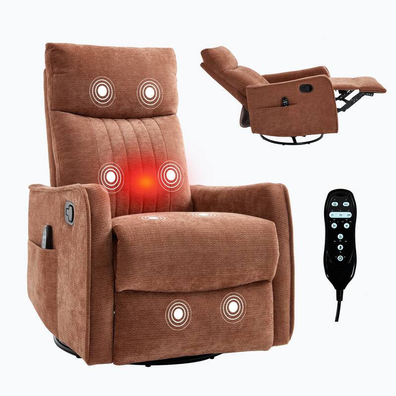 Swivel Recliner Chair with Heat & Massage, Heavy Duty Manual Recliner Chair, Glider Rocker Chair with Side Pocket