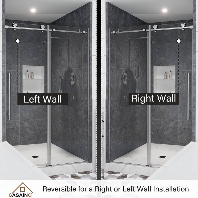 CASAINC 48 or 60 in. W x 76 in. H Single Sliding Frameless Shower Door