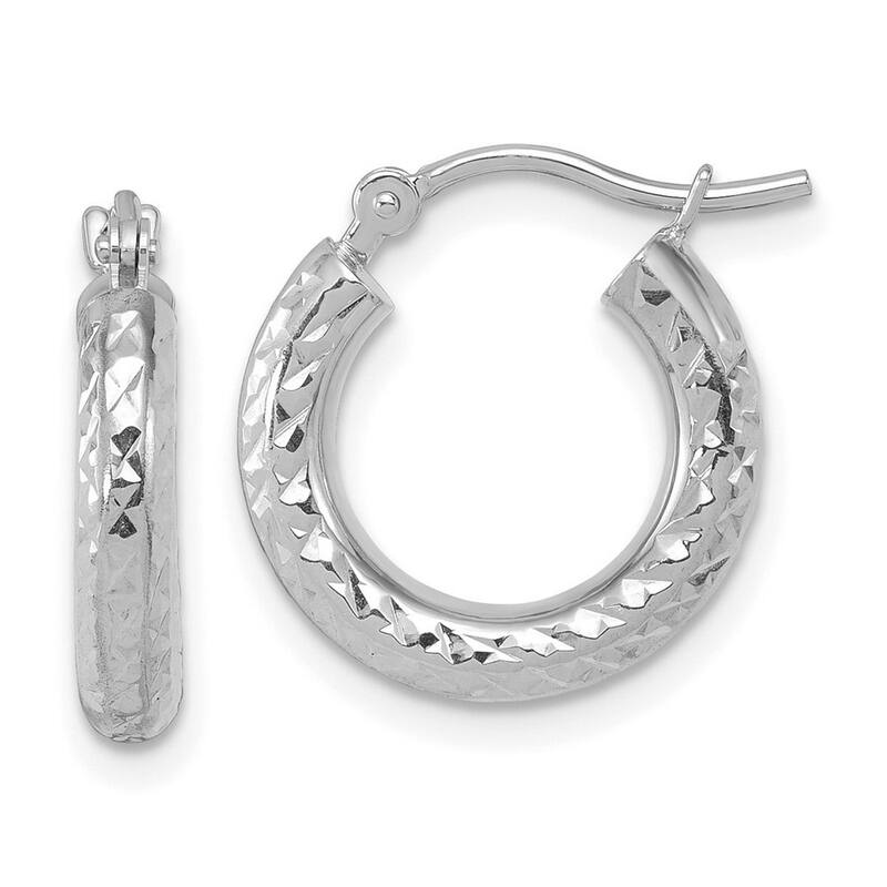 Curata 14k White Gold Sparkle Cut Round Hoop Earrings - 16x16mm