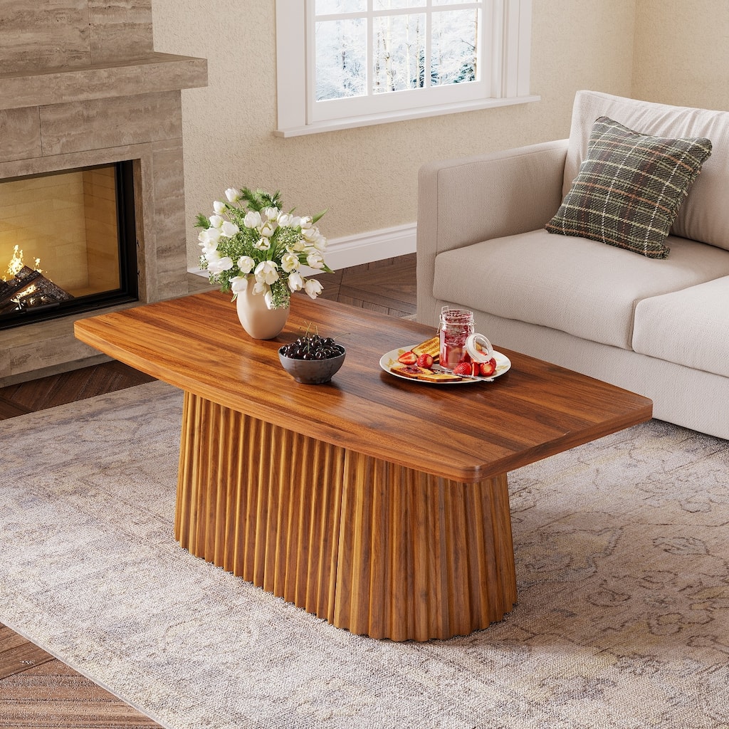 47.2" Coffee Table with Fluted Pedestal, Mid Century Modern Center Table