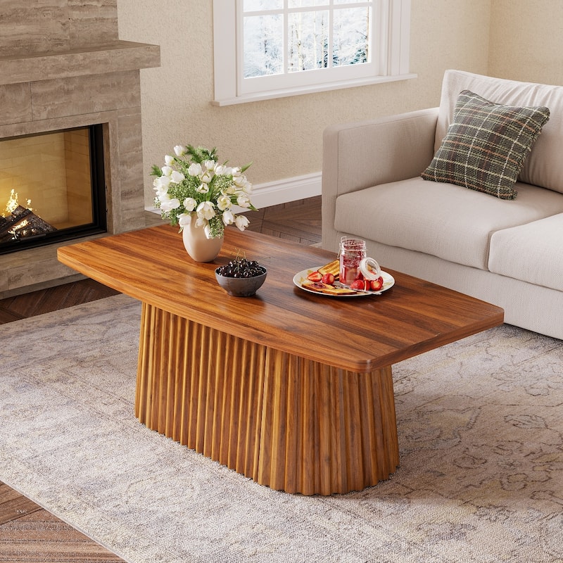 47.2" Fluted Coffee Table, Unique Boat-Shaped Living Room Center Table