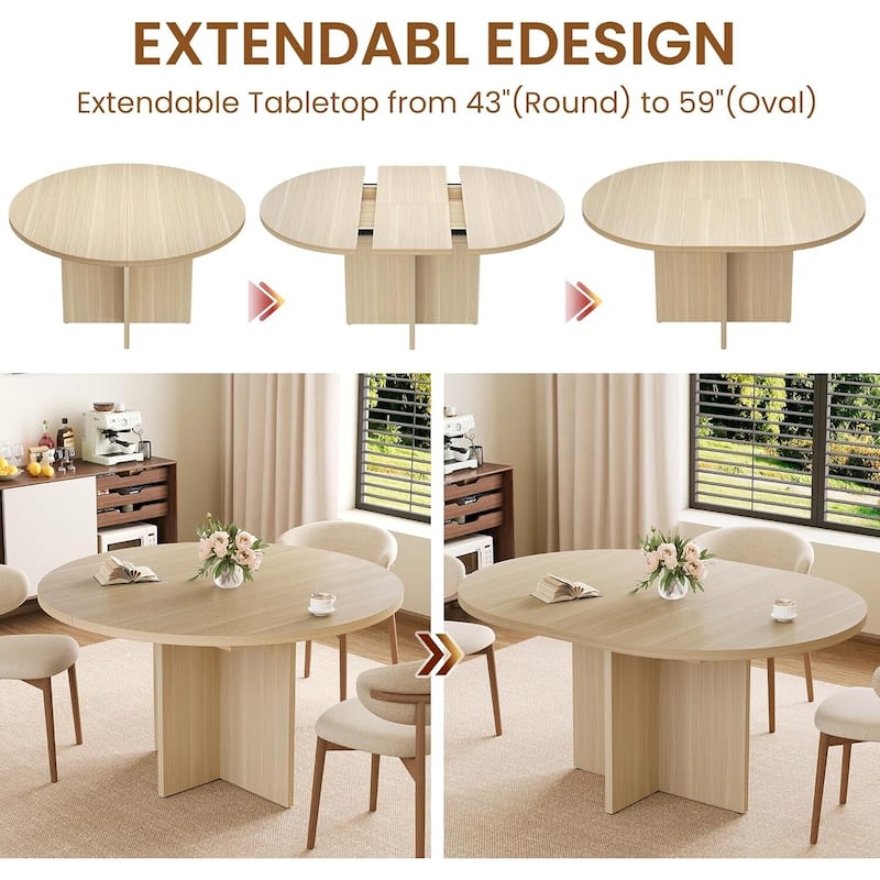 Extendable Round Kitchen Dining Table for Dining Room, Kitchen, Living Room