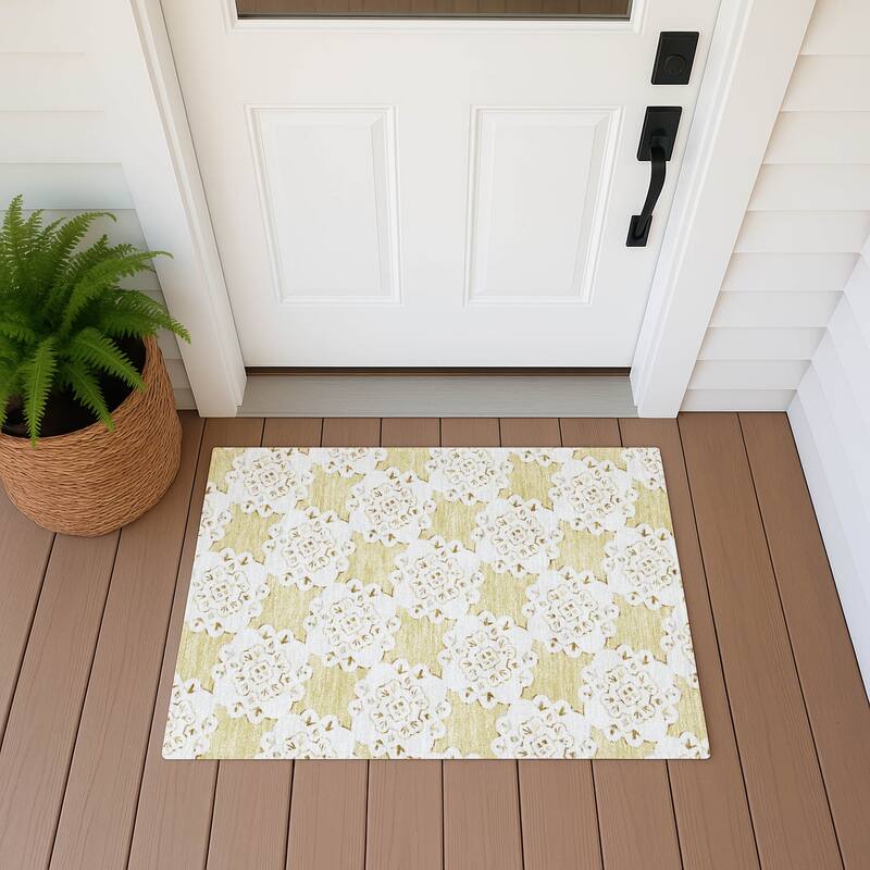 Machine Washable Indoor/ Outdoor Global Motif Chantille Rug - Wheat - 1'8" x 2'6"