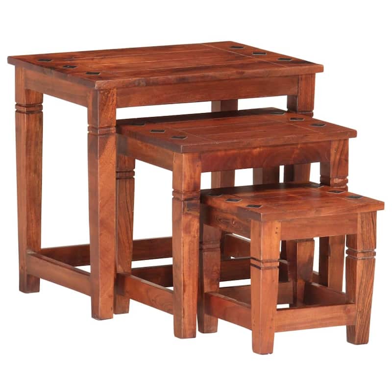 vidaXL Nesting Tables 3 pcs Solid Acacia Wood - 19.3 x 13.4 x 17.7"