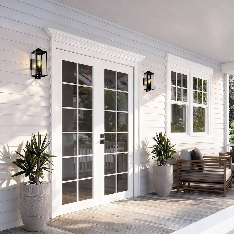 Matte Black Farmhouse Outdoor Wall Lantern Sconce - 3 Variants (16in 1-Light/22in 2-Light/27in 3-Light), Clear Glass, Wet Rated