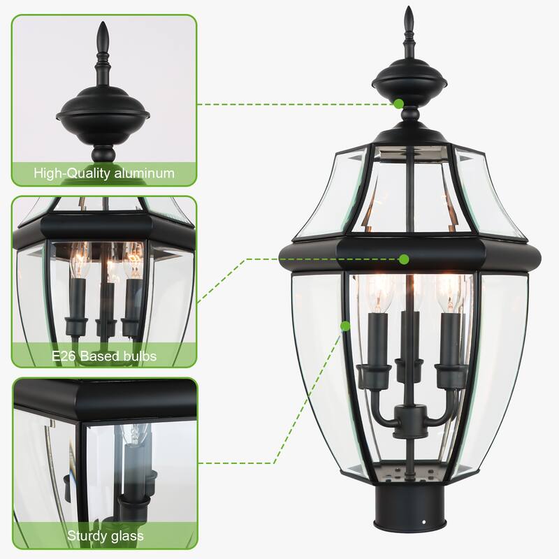 3-light Outdoor Post Light with Clear Glass