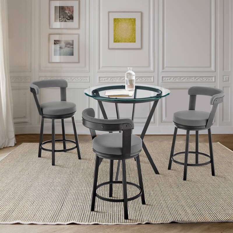 Counter Height Dining Set - Black Metal & Grey Faux Leather Bar Table & Stools