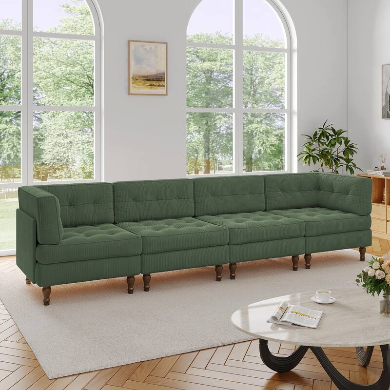UIXE 4-Piece Corduroy Upholstered Modular Sectional Sofa for Living Room