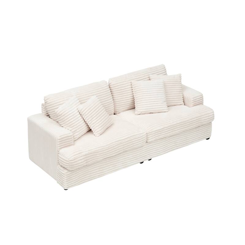 Corduroy Loveseat Sofa with 4 Pillows & Cushions, Upholstered Deep Seat Sofa wSolid Wood Base Frame Recliner Sofa Couch