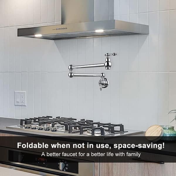 dimension image slide 3 of 12, WOWOW Wall Mounted Pot Filler Faucet with Double Joints