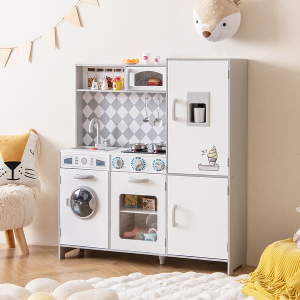 slide 2 of 9, Pretend Play Kitchen for Kids Aged 3+ with Real Sounds and Lights - 36" x 12" x 40" Kids