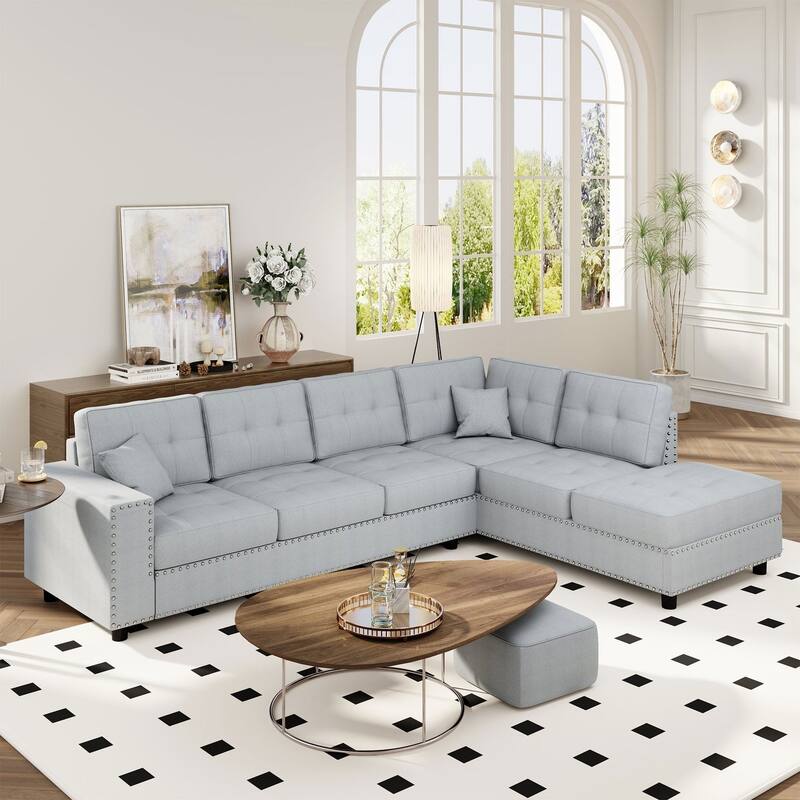 109.20 in Wide Square Arm Polyester L-shaped Removable Back Cushions and 2 Pillows Sofa