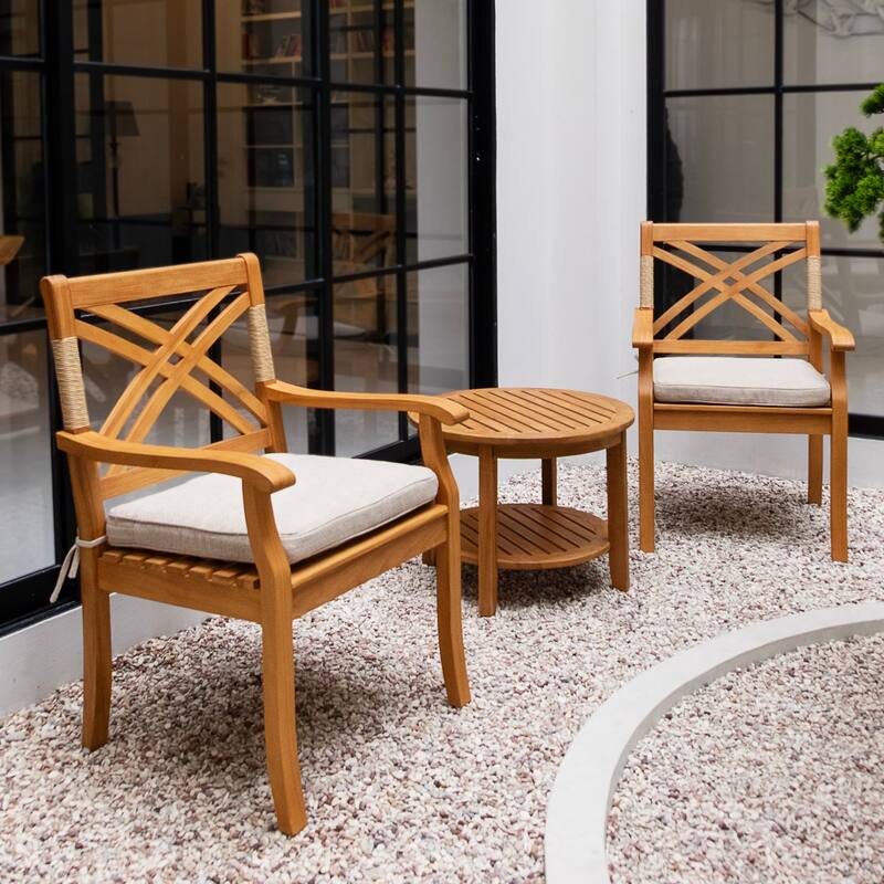 Cambridge Casual Carmel 3-Piece Teak Patio Conversation Set with Wicker-Accent Chairs