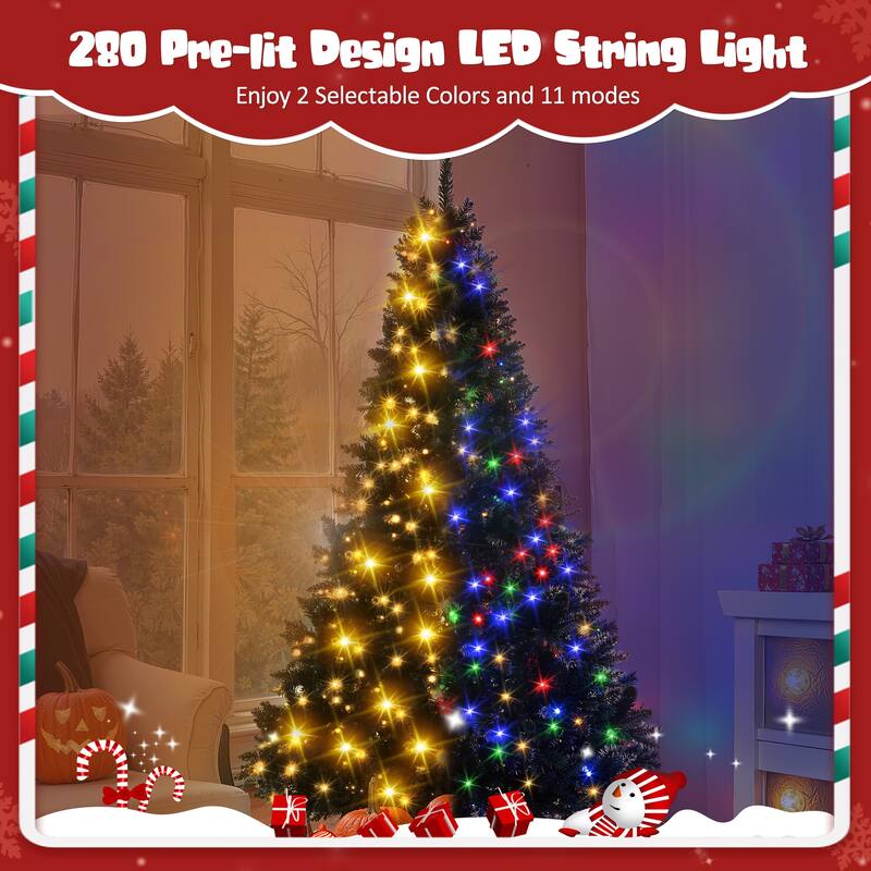 6FT Pre-lit Artificial Hinged Christmas Tree,Xmas Tree with 920 Branch Tips and 280 Color LED Changing Lights with 11 Modes