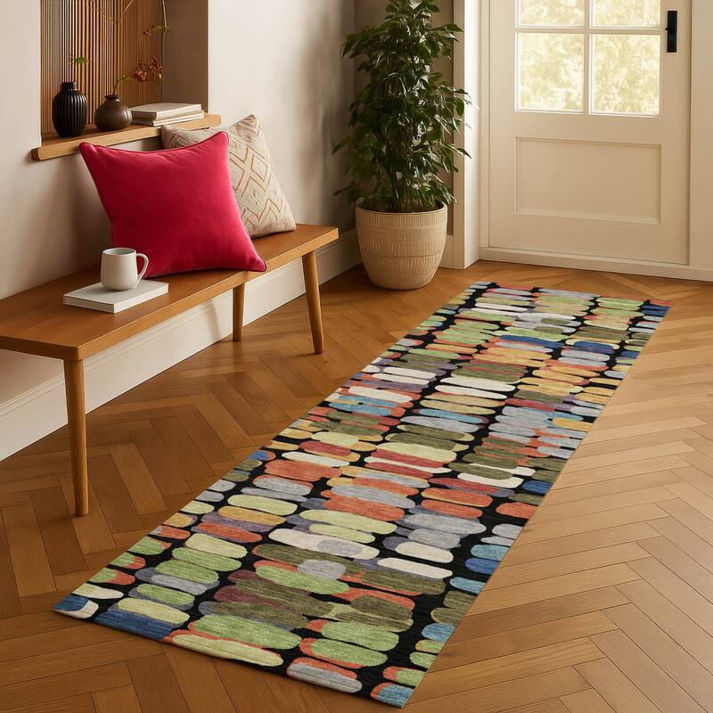 Machine Washable Indoor/ Outdoor Modern Caps Chantille Rug