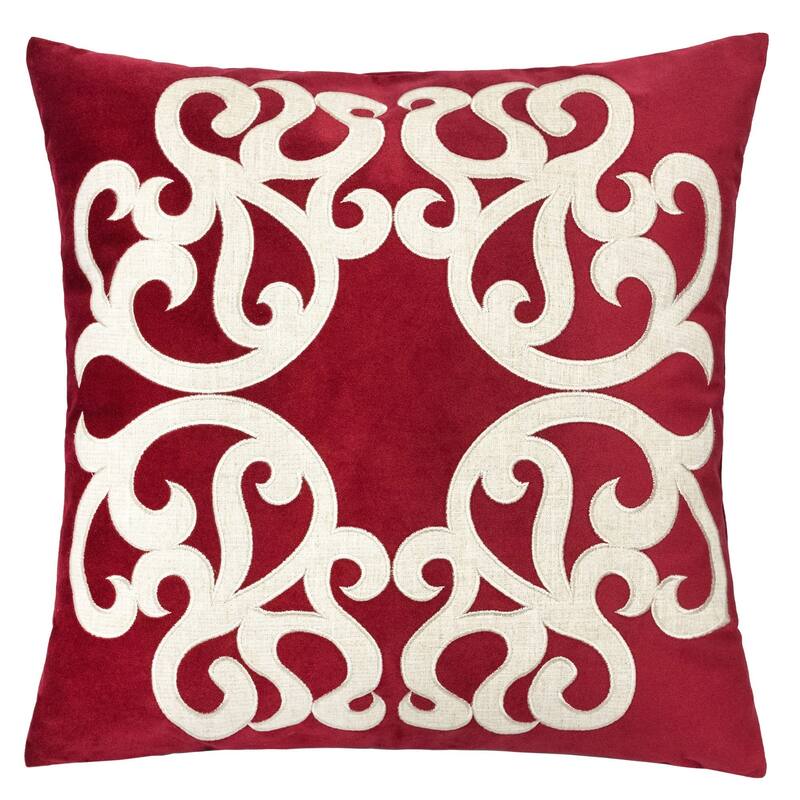 Vintage Vine Pattern Throw Pillow with Velvet Cover 20x20 Inches - Red