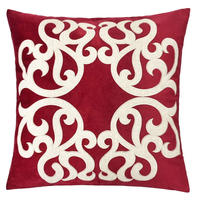 Vintage Vine Throw Pillow Set of 2, 20"x20" Polyester Velvet Cushion Covers with Hidden Zipper - Red