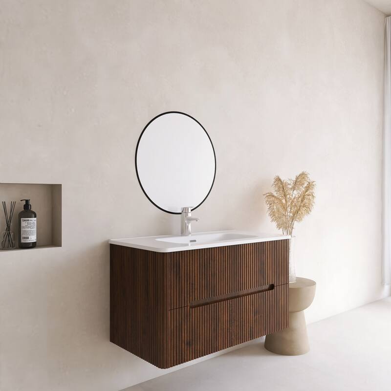 Emma 36 inch Wall-Mounted Bathroom Vanity Set with Integrated Ceramic Sink - 36"x18"x20"