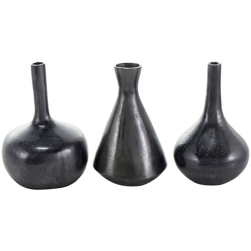 CosmoLiving by Cosmopolitan Gold, Silver or Black Aluminum Metal Vase with Varying Shapes (Set of 3)