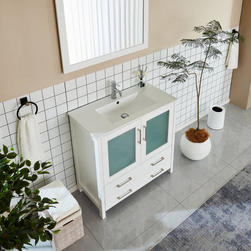 Vanity Art 36-Inch Single Sink Bathroom Vanity Set Dove-Tailed Drawers, 1 Cabinets, 1 Shelf, Soft-Closing Doors with Free Mirror