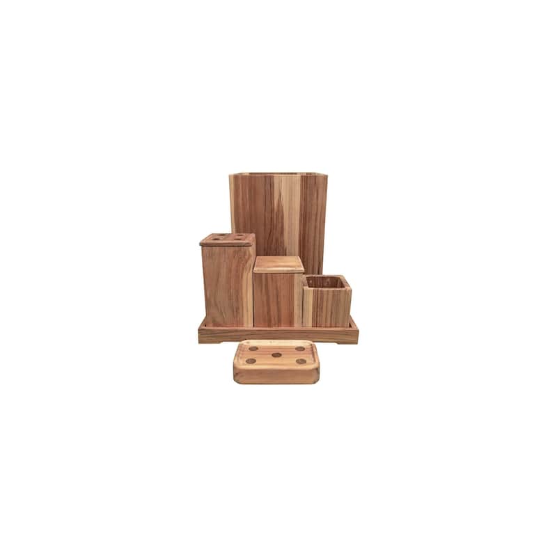 8 Piece Teak Wood Fully Assembled Bathroom Amenities Accessories Set