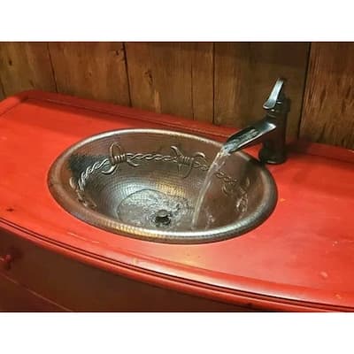 16" Oval Copper Bathroom Sink with Barbed Wire Design by SimplyCopper - 16" X 12" X 4.5"