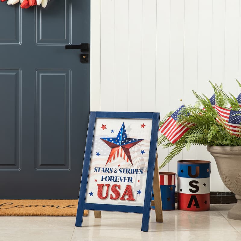 Glitzhome 24"L Wooden Patriotic Americana Wall Hanging Sign Porch Decor - 24 x 15