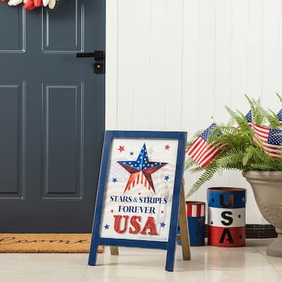 Glitzhome 24"L Wooden Patriotic Americana Wall Hanging Sign Porch Decor - 24 x 15