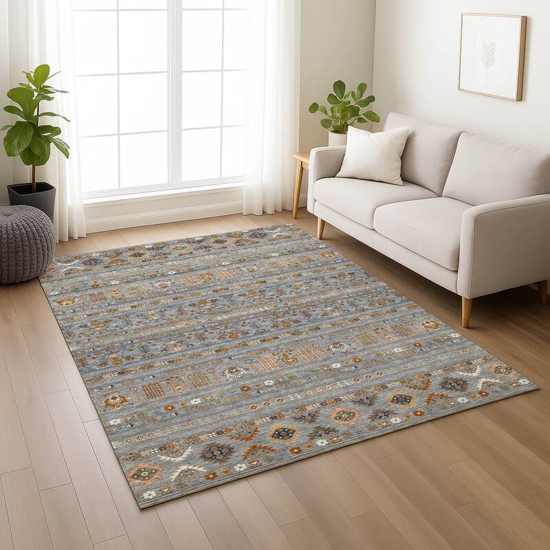 Machine Washable Indoor/ Outdoor Boho Moroccan Chantille Rug