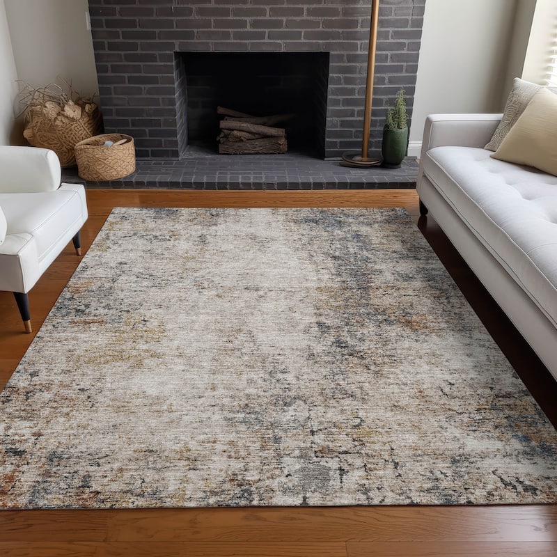 Machine Washable Indoor/ Outdoor Abstract Contemporary Chantille Rug