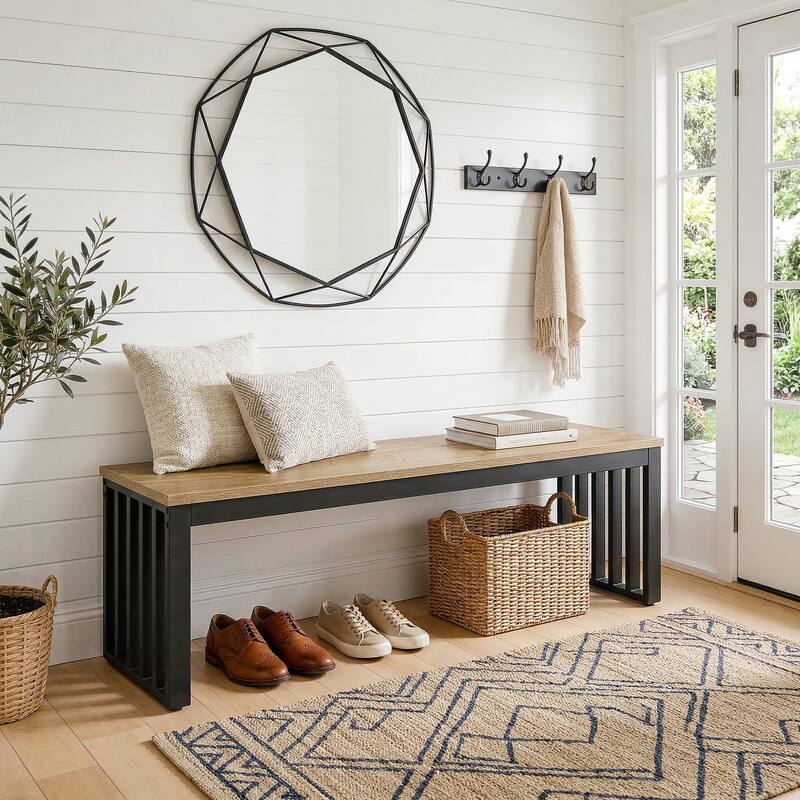 47" Industrial Indoor Bench for Entryway