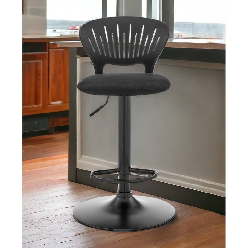 23" Black Adjustable Bar Stool with Round Seat Swivel Base and Comfortable Foam Cushion for Dining - 42" H x 16" W x 17" D