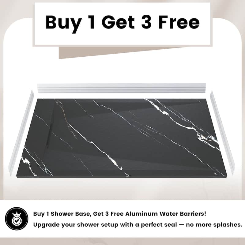 SMC Alcove Shower Pan Base with Reversible Drain, Low Profile, Wheelchair Access, Slip-Resistant, cUPC Certified